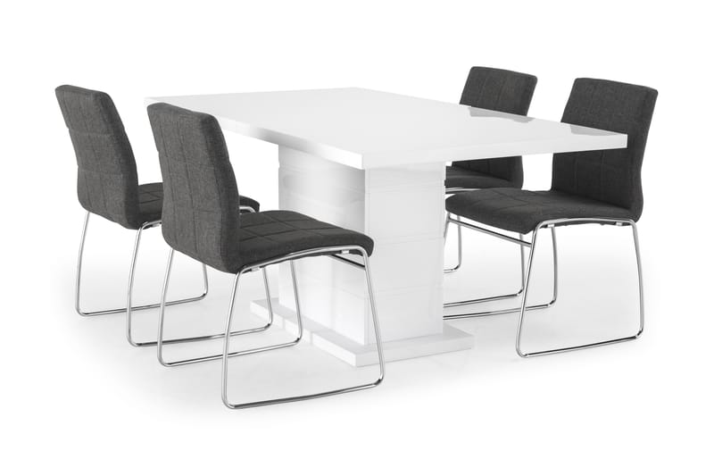 KULMBACH Bord Förlängningsbar 160 + 4 VISKAN Stol Vit/Svart - Matgrupp & matbord med stolar
