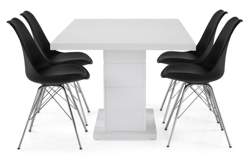 KULMBACH Bord Förlängningsbar 160 + 4 ZENIT Stol Vit/Svart - Matgrupp & matbord med stolar