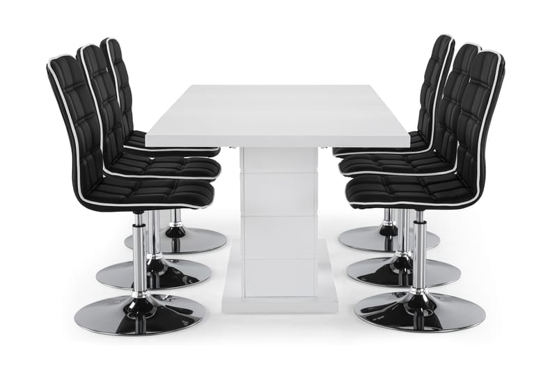 KULMBACH Bord Förlängningsbar 180 + 6 DESTIN Stol Vit/Svart - Matgrupp & matbord med stolar