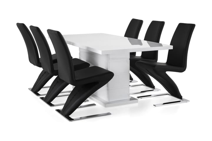 KULMBACH Bord Förlängningsbar 180 + 6 DUMAS Stol Vit/Svart - Matgrupp & matbord med stolar