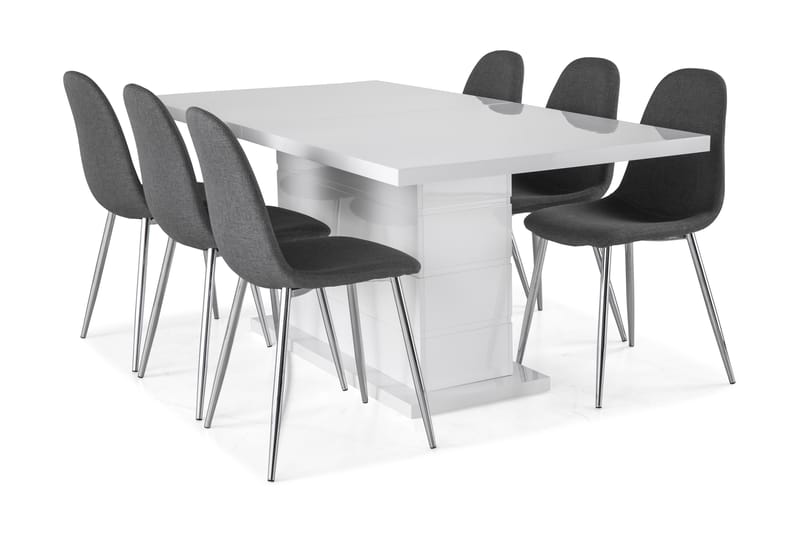 KULMBACH Bord Förlängningsbar 180 + 6 NIKOLAS Stol Vit/Svart - Möbler - Matplats - Matgrupp & matbord med stolar