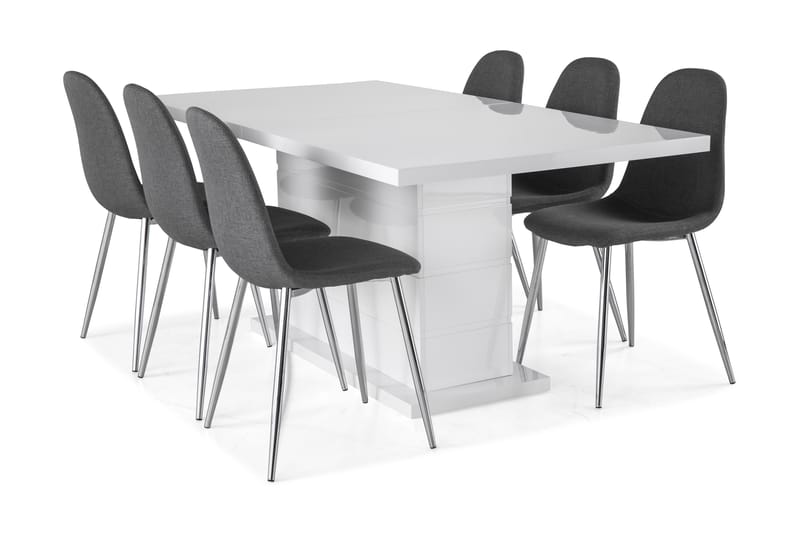KULMBACH Bord Förlängningsbar 180 + 6 NIKOLAS Stol Vit/Svart - Matgrupp & matbord med stolar
