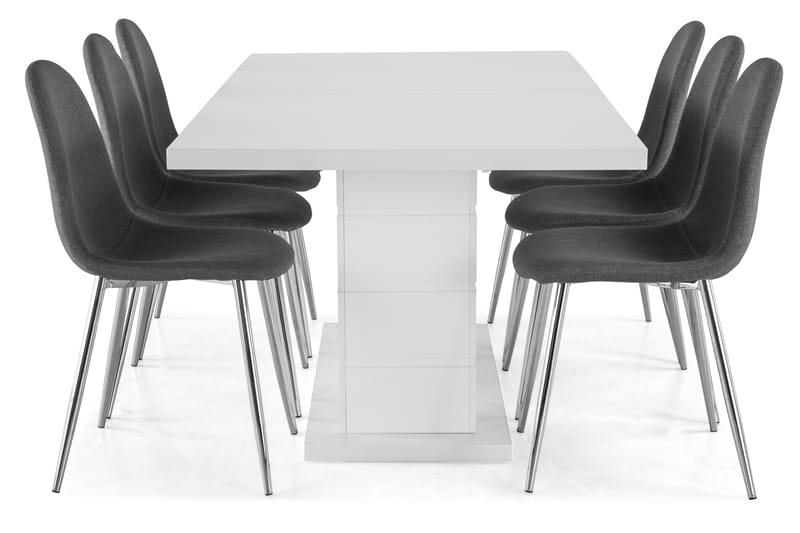 KULMBACH Bord Förlängningsbar 180 + 6 NIKOLAS Stol Vit/Svart - Matgrupp & matbord med stolar