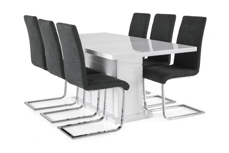 KULMBACH Bord Förlängningsbar 180 + 6 SALA Stol Vit/Svart - Möbler - Matplats - Matgrupp & matbord med stolar