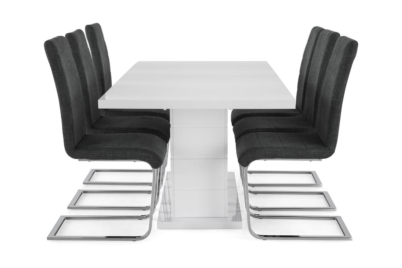 KULMBACH Bord Förlängningsbar 180 + 6 SALA Stol Vit/Svart - Möbler - Matplats - Matgrupp & matbord med stolar