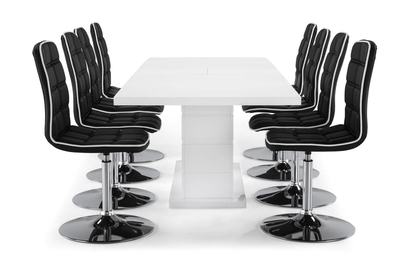 KULMBACH Bord Förlängningsbar 200 + 8 DESTIN Stol Vit/Svart - Matgrupp & matbord med stolar