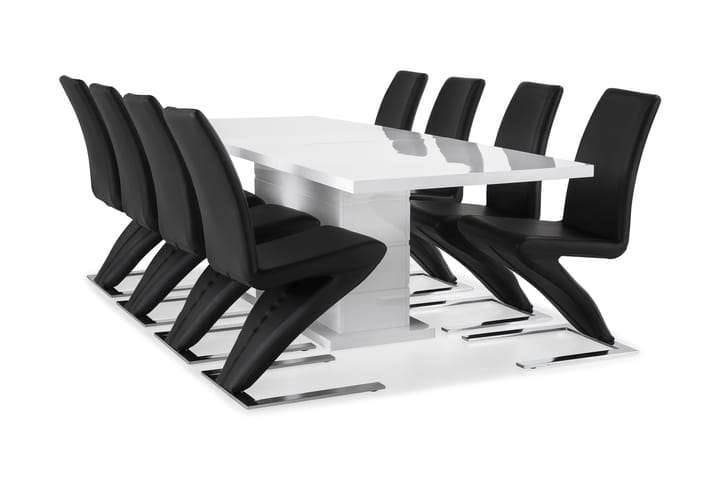 KULMBACH Bord Förlängningsbar 200 + 8 DUMAS Stol Vit/Svart - Matgrupp & matbord med stolar