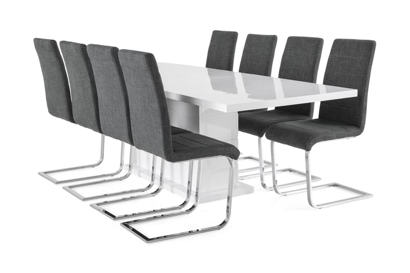 KULMBACH Bord Förlängningsbar 200 + 8 SALA Stol Vit/Svart - Möbler - Matplats - Matgrupp & matbord med stolar