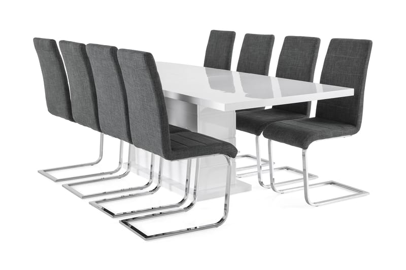 KULMBACH Bord Förlängningsbar 200 + 8 SALA Stol Vit/Svart - Matgrupp & matbord med stolar