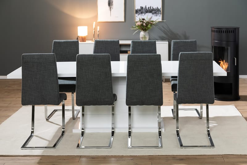 KULMBACH Bord Förlängningsbar 200 + 8 SALA Stol Vit/Svart - Möbler - Matplats - Matgrupp & matbord med stolar