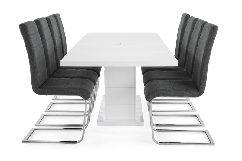 KULMBACH Bord Förlängningsbar 200 + 8 SALA Stol Vit/Svart - Möbler - Matplats - Matgrupp & matbord med stolar
