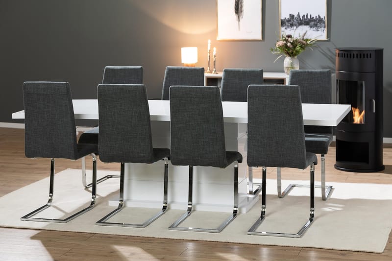KULMBACH Bord Förlängningsbar 200 + 8 SALA Stol Vit/Svart - Matgrupp & matbord med stolar