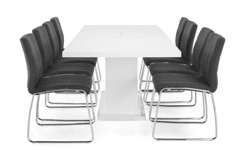 KULMBACH Bord Förlängningsbar 200 + 8 VISKAN Stol Vit/Svart - Matgrupp & matbord med stolar