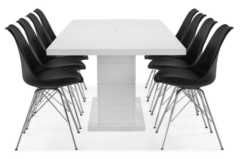KULMBACH Bord Förlängningsbar 200 + 8 ZENIT Stol Vit/Svart - Matgrupp & matbord med stolar