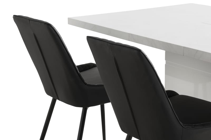 KULMBACH Förlängningsbart Bord 120 Vit+4 HUGGNING Stol Svart - Möbler - Matplats - Matgrupp & matbord med stolar