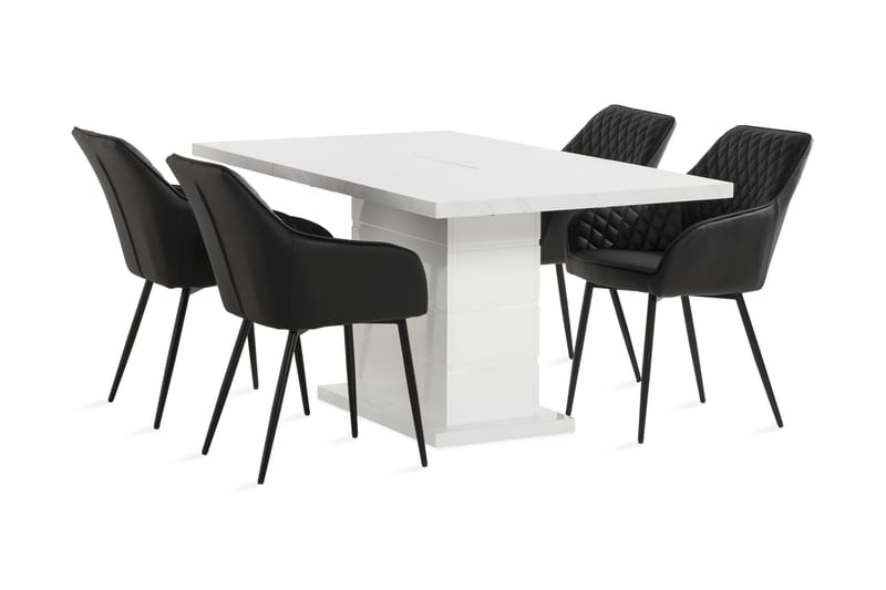 KULMBACH Förlängningsbart Bord 120 Vit+4 TOFTINGE Stol Svart - Matgrupp & matbord med stolar