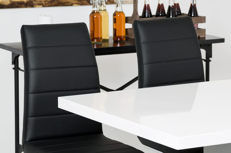 KULMBACH Förlängningsbart Bord 180 Vit + 4 SALA Stol Svart - Möbler - Matplats - Matgrupp & matbord med stolar