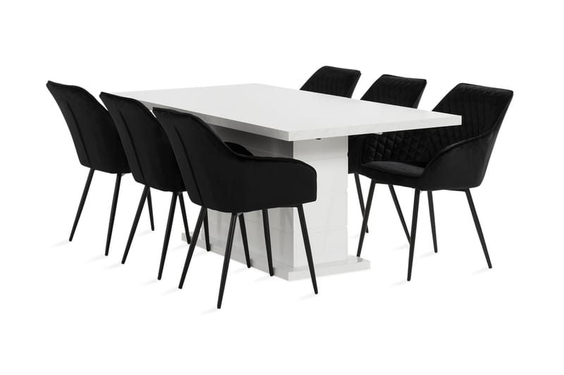 KULMBACH Förlängningsbart Bord 180 Vit+6 TOFTINGE Stol Svart - Matgrupp & matbord med stolar