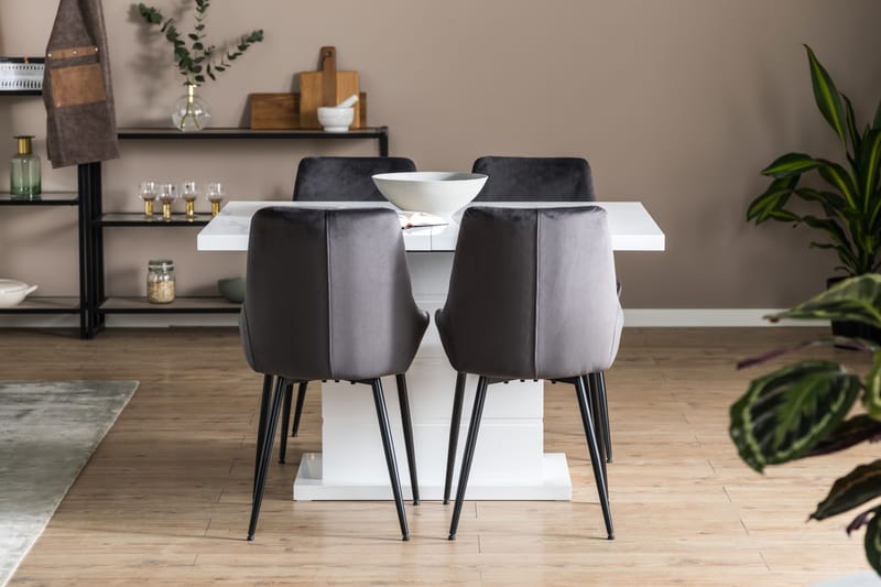 KULMBACH Matbord 120 Vit + 4 VIKEN Stol Grå - Matgrupp & matbord med stolar