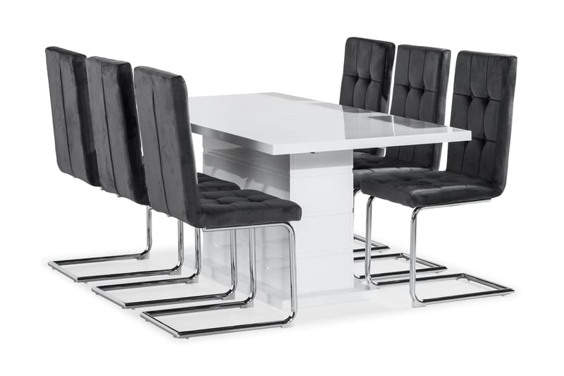 KULMBACH Matbord 180 Vit + 6 SOLEI Stol Grå - Matgrupp & matbord med stolar