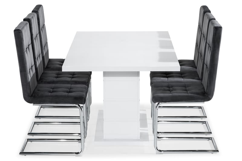KULMBACH Matbord 180 Vit + 6 SOLEI Stol Grå - Matgrupp & matbord med stolar