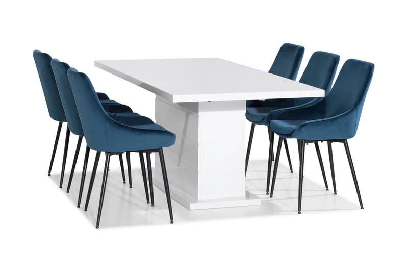 KULMBACH Matbord 180 Vit + 6 VIKEN Stol Blå - Matgrupp & matbord med stolar