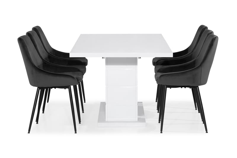 KULMBACH Matbord 180 Vit + 6 VIKEN Stol Grå - Matgrupp & matbord med stolar