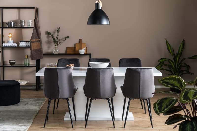 KULMBACH Matbord 180 Vit + 6 VIKEN Stol Grå - Matgrupp & matbord med stolar