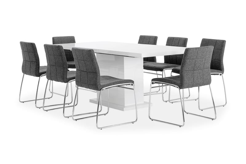 KULMBACH Matbord Vit + 8 TIRZA Stol Grå - Matgrupp & matbord med stolar