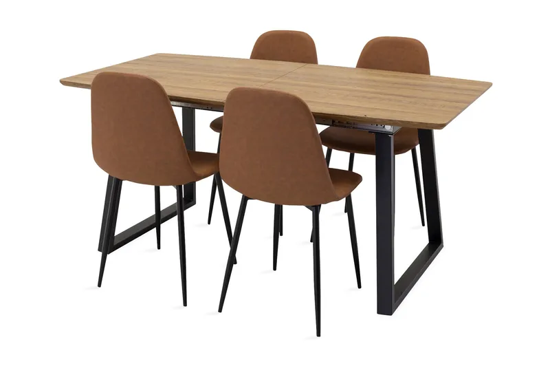 Leah Förlängningsbart Matgrupp med 4 Pontus Köksstol, Konstläder Brun/Beige