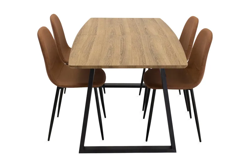 Leah Förlängningsbart Matgrupp med 4 Pontus Köksstol - Konstläder Brun/Beige - Möbler - Matplats - Matgrupp & matbord med stolar