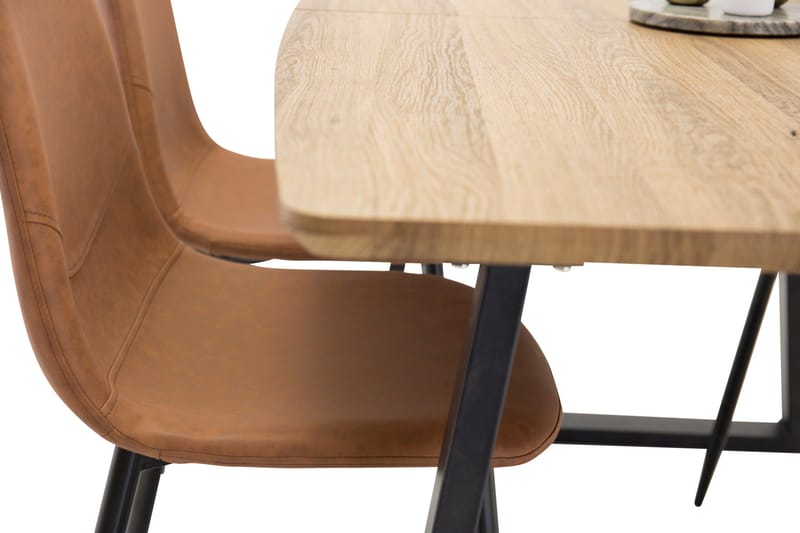 Leah Förlängningsbart Matgrupp med 4 Pontus Köksstol - Konstläder Brun/Beige - Möbler - Matplats - Matgrupp & matbord med stolar