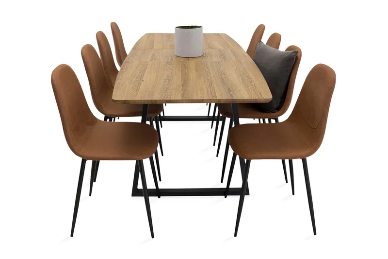 Leah Förlängningsbart Matgrupp med 8 Pontus Köksstol - Konstläder Brun/Beige - Möbler - Matplats - Matgrupp & matbord med stolar