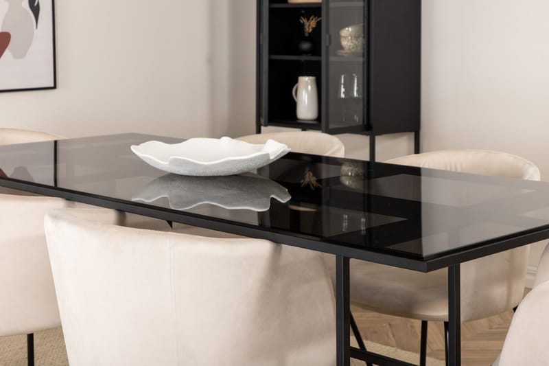 Leifa Matgrupp 200 cm inkl 6 Berita Stolar - Svart/Beige - Möbler - Matplats - Matgrupp & matbord med stolar