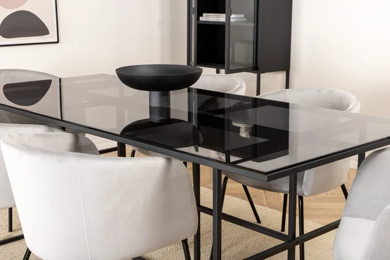 Leifa Matgrupp 200 cm inkl 6 Berita Stolar - Svart/Grå - Möbler - Matplats - Matgrupp & matbord med stolar