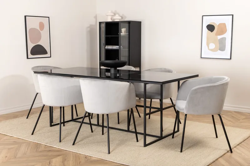 Leifa Matgrupp 200 cm inkl 6 Berita Stolar - Svart/Grå - Möbler - Matplats - Matgrupp & matbord med stolar