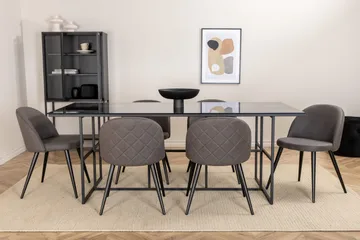 Leifa Matgrupp 200 cm inkl 6 Velvets Stolar - Svart/Grå - Möbler - Matplats - Matgrupp & matbord med stolar