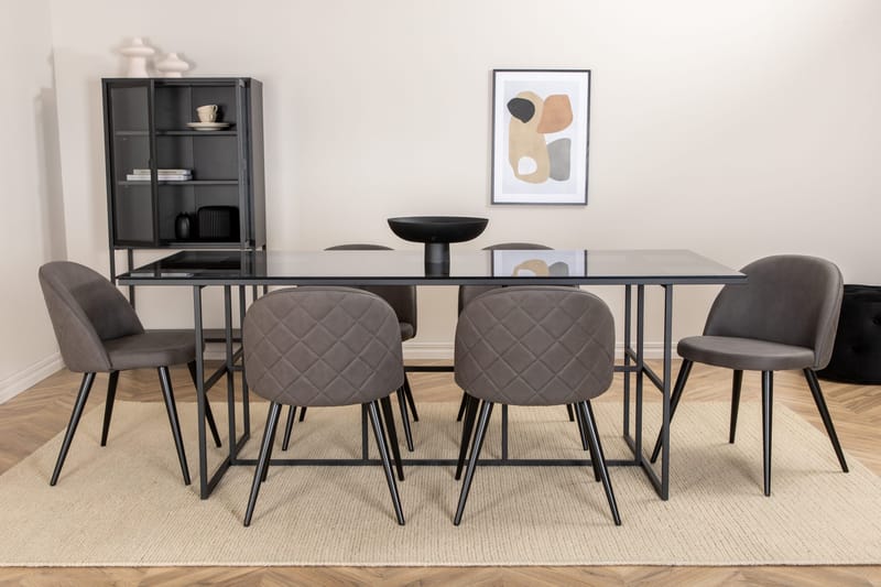 Leifa Matgrupp 200 cm inkl 6 Velvets Stolar - Svart/Grå - Möbler - Matplats - Matgrupp & matbord med stolar