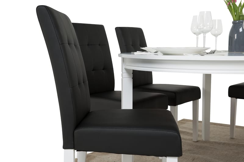 LEVIDE Bord 150 Ovalt Vit + 6 VIKTOR Stol Svart Konstläder - Matgrupp & matbord med stolar