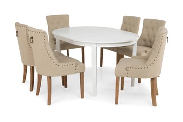 LEVIDE Bord 150/195 + 6 COLFAX Stol Beige/Natur