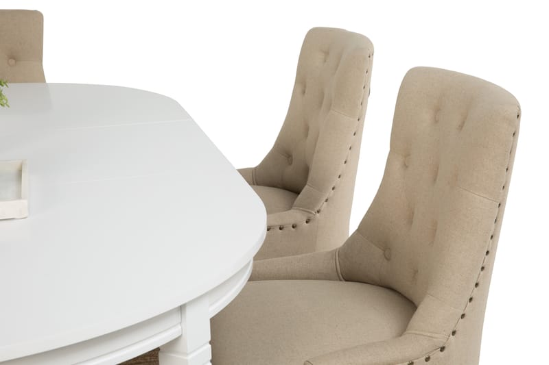 LEVIDE Bord 150/195 + 6 COLFAX Stol Beige/Natur - Möbler - Matplats - Matgrupp & matbord med stolar