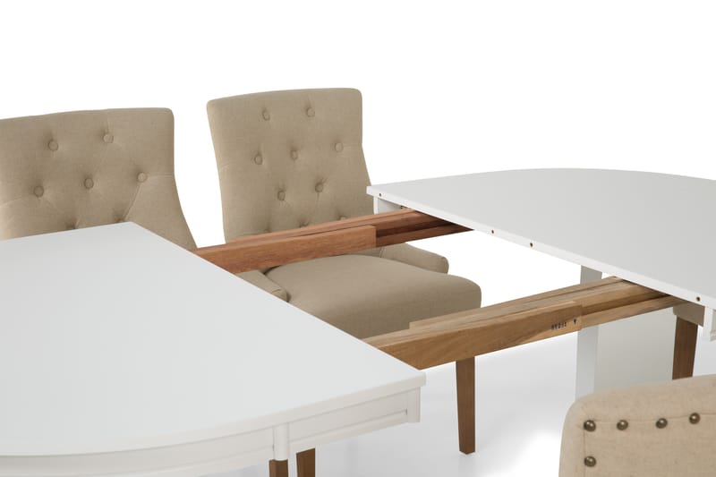 LEVIDE Bord 150/195 + 6 COLFAX Stol Beige/Natur - Möbler - Matplats - Matgrupp & matbord med stolar