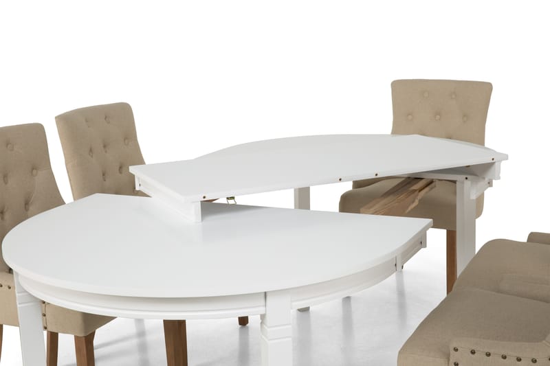 LEVIDE Bord 150/195 + 6 COLFAX Stol Beige/Natur - Möbler - Matplats - Matgrupp & matbord med stolar
