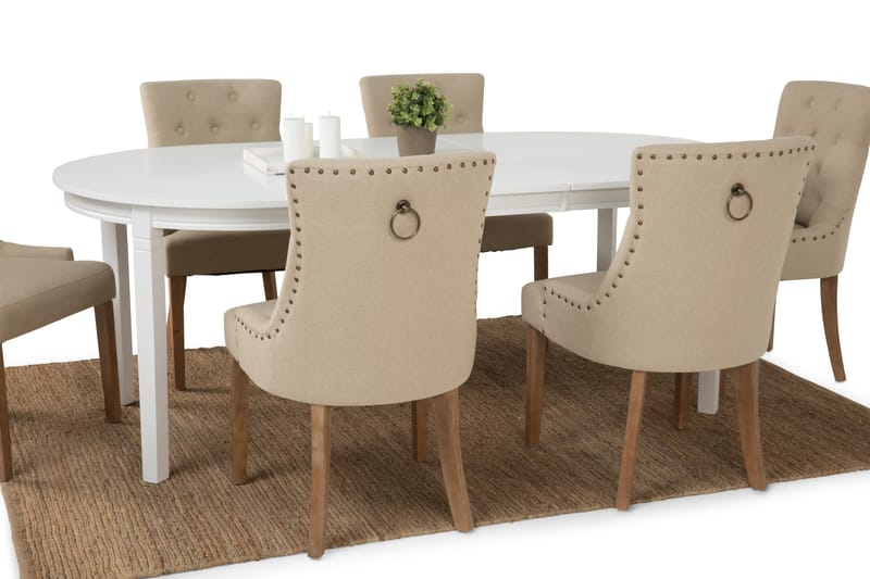 LEVIDE Bord 150/195 + 6 COLFAX Stol Beige/Natur - Möbler - Matplats - Matgrupp & matbord med stolar