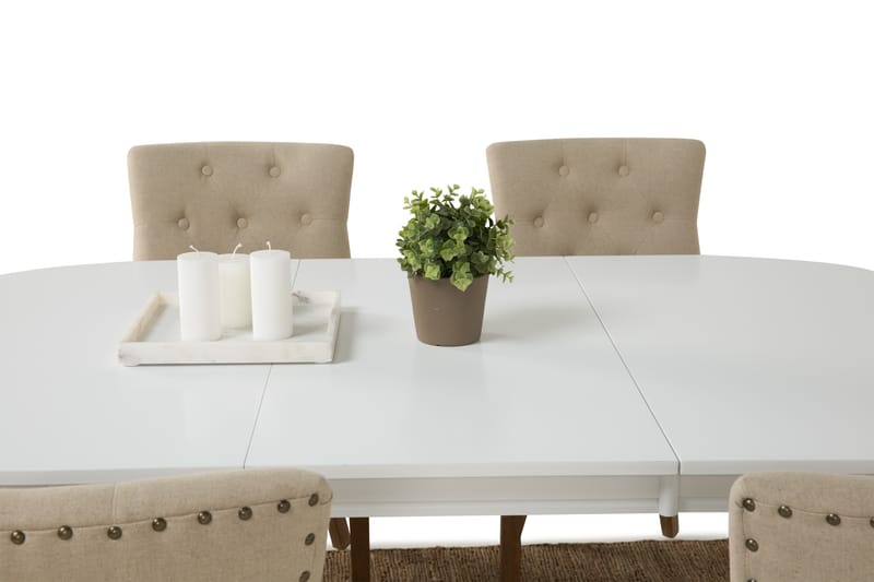 LEVIDE Bord 150/195 + 6 COLFAX Stol Beige/Natur - Möbler - Matplats - Matgrupp & matbord med stolar