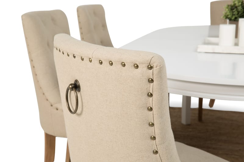 LEVIDE Bord 150/195 + 6 COLFAX Stol Beige/Natur - Matgrupp & matbord med stolar