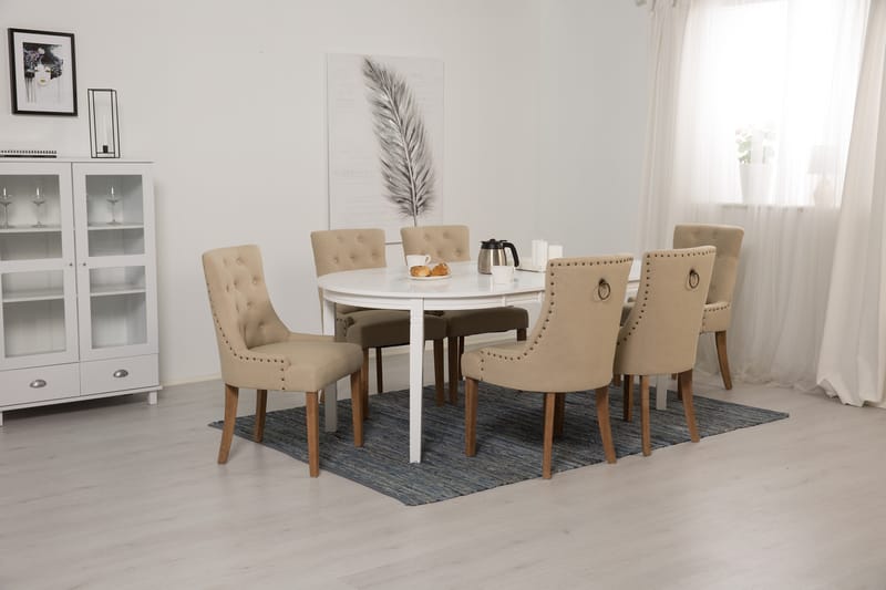 LEVIDE Bord 150/195 + 6 COLFAX Stol Beige/Natur - Möbler - Matplats - Matgrupp & matbord med stolar