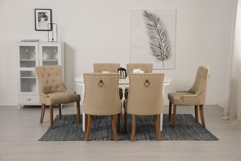 LEVIDE Bord 150/195 + 6 COLFAX Stol Beige/Natur - Möbler - Matplats - Matgrupp & matbord med stolar