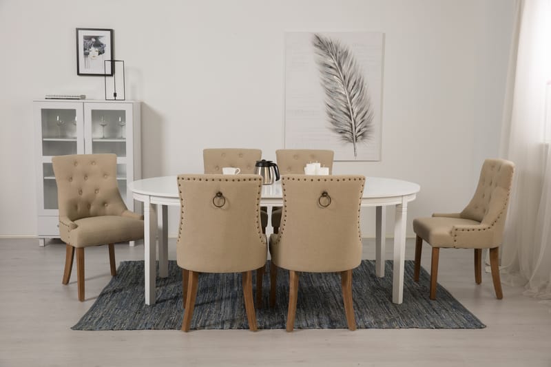 LEVIDE Bord 150/195 + 6 COLFAX Stol Beige/Natur - Möbler - Matplats - Matgrupp & matbord med stolar