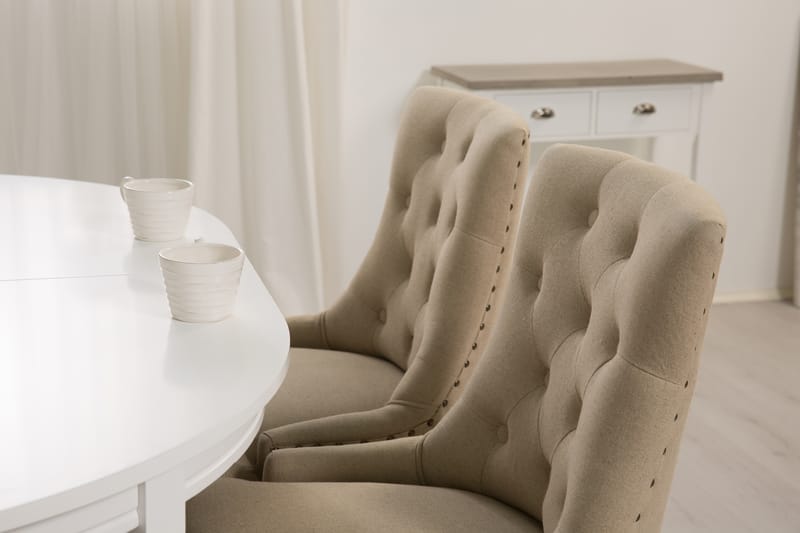 LEVIDE Bord 150/195 + 6 COLFAX Stol Beige/Natur - Möbler - Matplats - Matgrupp & matbord med stolar